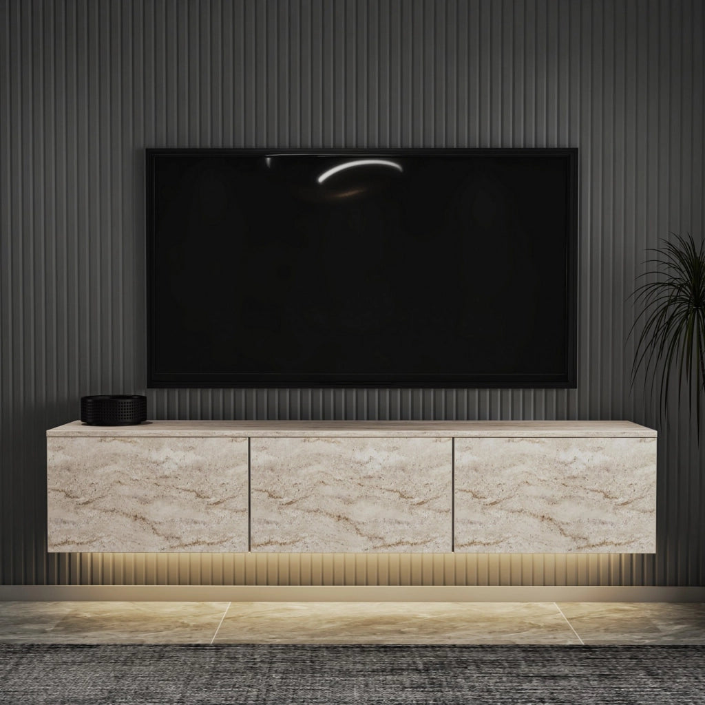 Carosino, Mobile Porta tv 3 Vani, 160x32x35h cm Beige Marmo