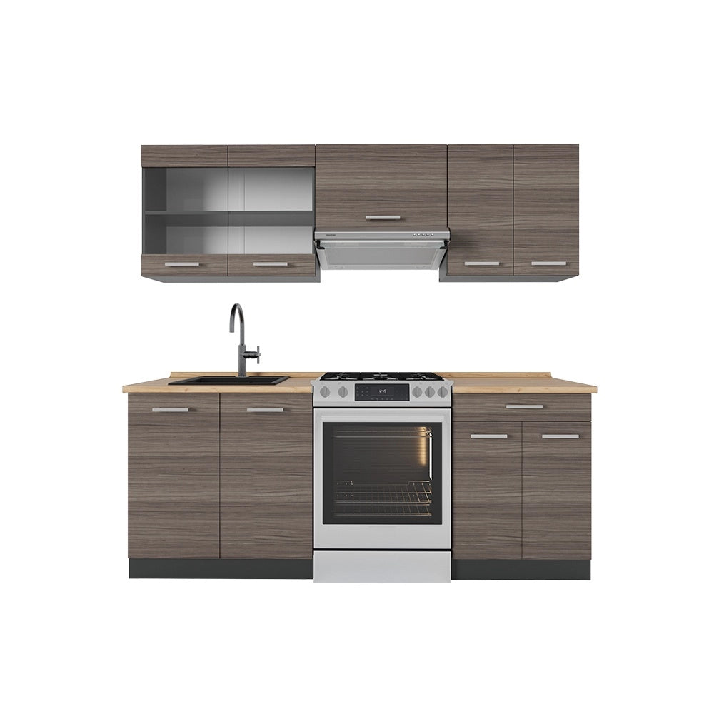 Cucina componibile R-Line Grigio nobile/Antracite 200 cm, PL Rovere Vicco