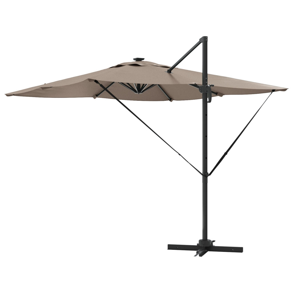 Ombrello a Sbalzo Roma con LED Tortora 286x285x270 cm Alluminio