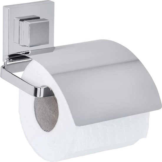 Halter per carta igienica quadrato con copertura, supporto per carta igienica in bagno e WC per ospiti, installazione senza perforazione, acciaio inox lucido, 13 x 11,5 x 14 cm