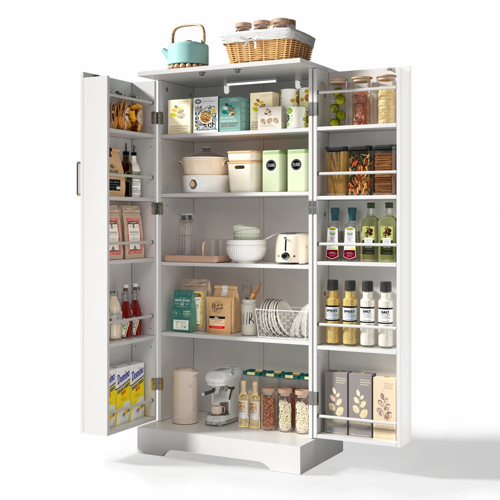 Credenza cucina salvaspazio bianca 60x35x128 cm con luce LED sensore, ripiani regolabili e 1 pacco