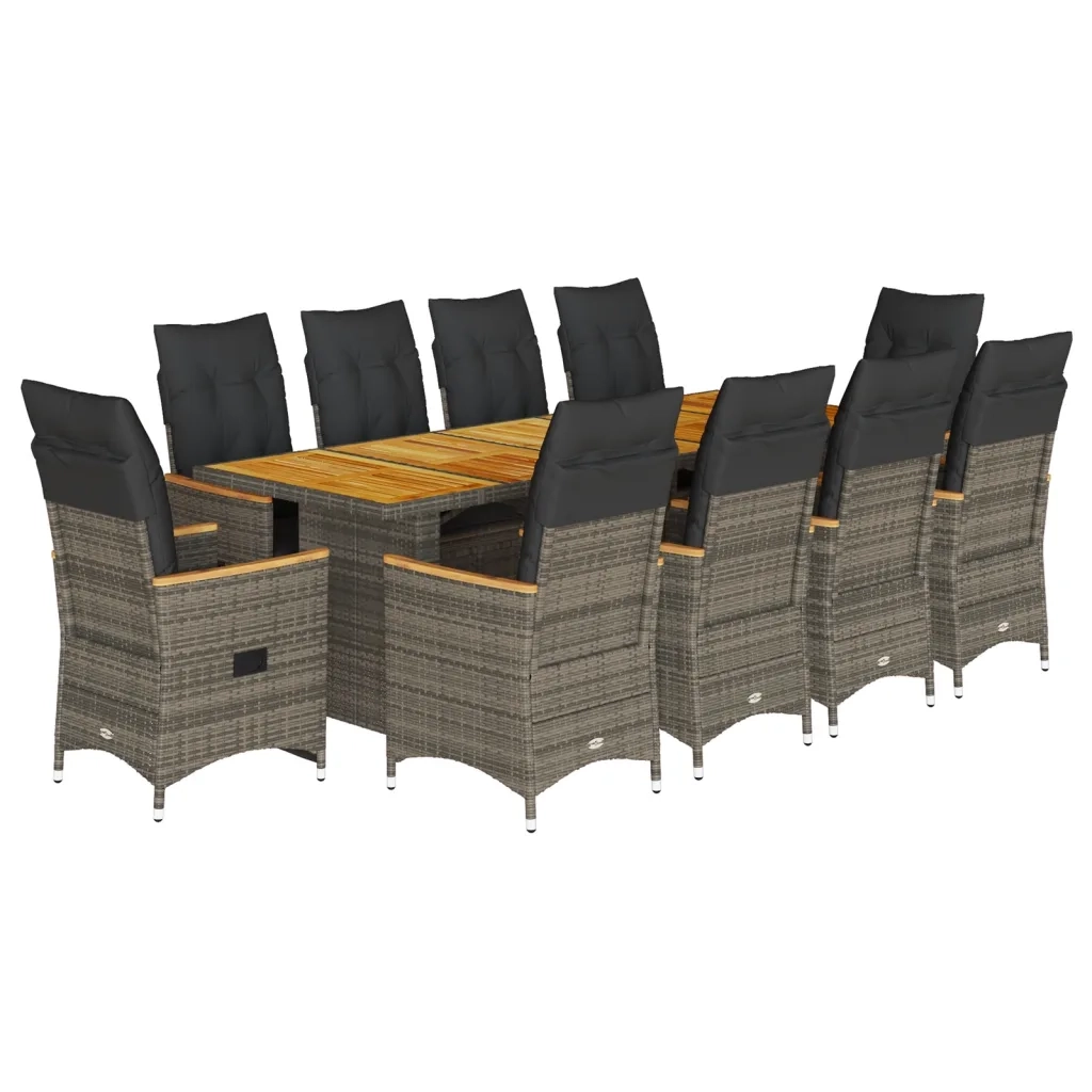 Set BistrÃ² da Giardino 11 pz con Cuscini in Polyrattan Grigio