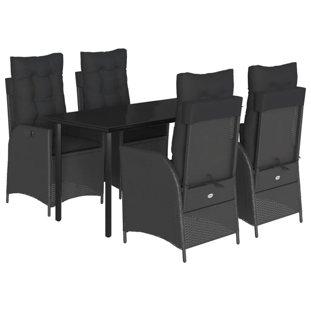 Set da Pranzo da Giardino 5 pz Nero con Cuscini in Polyrattan 3213187