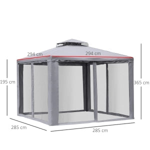 Gazebo Da Giardino – 294 x 294 Cm – Poliestere – Grigio Antracite – 4 Pareti Con Rete Antinsetti