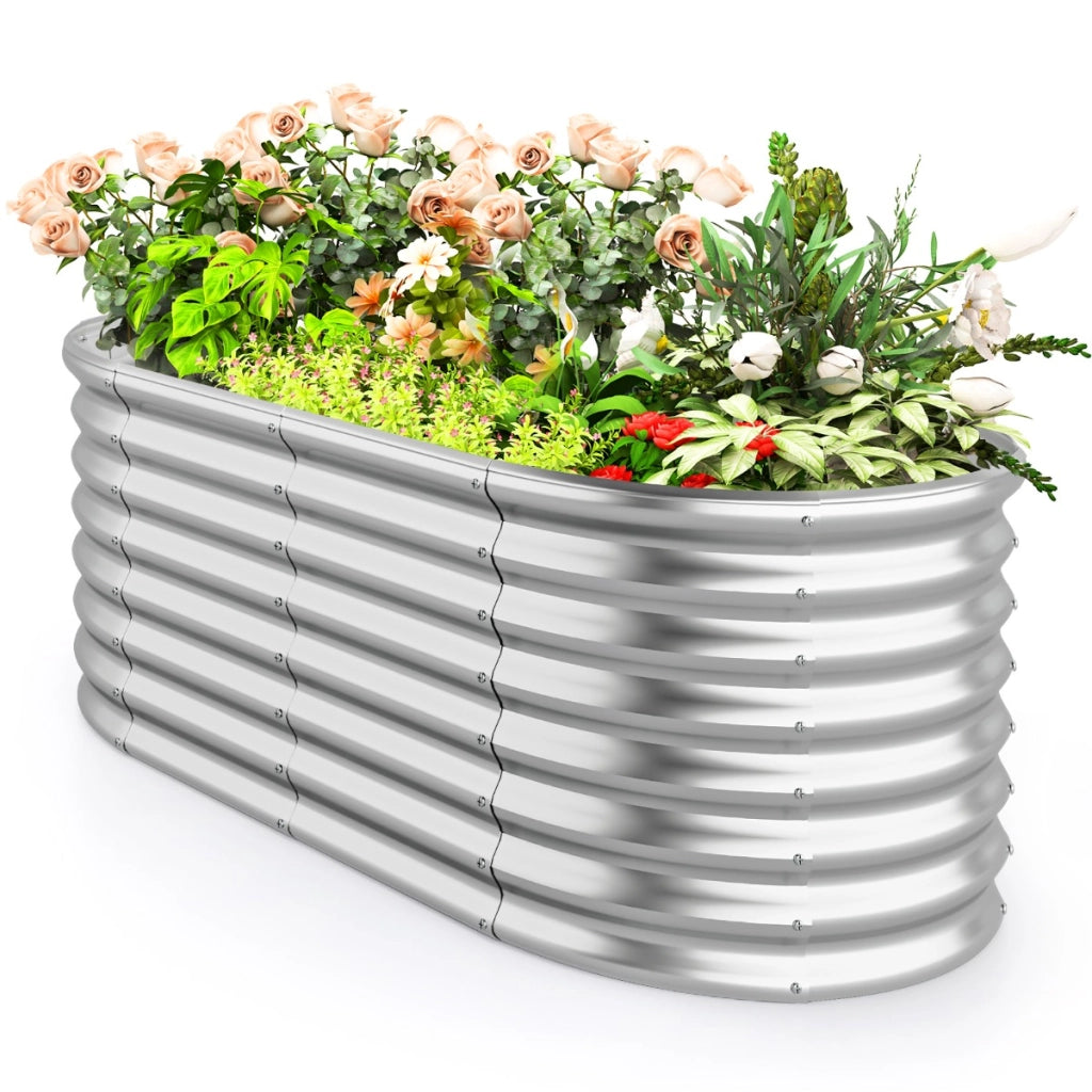Letto da giardino rialzato tondo fioriera elevata da 60 cm con design a fondo aperto, Piastra verniciata bordo sicuro Argento-Fioriere