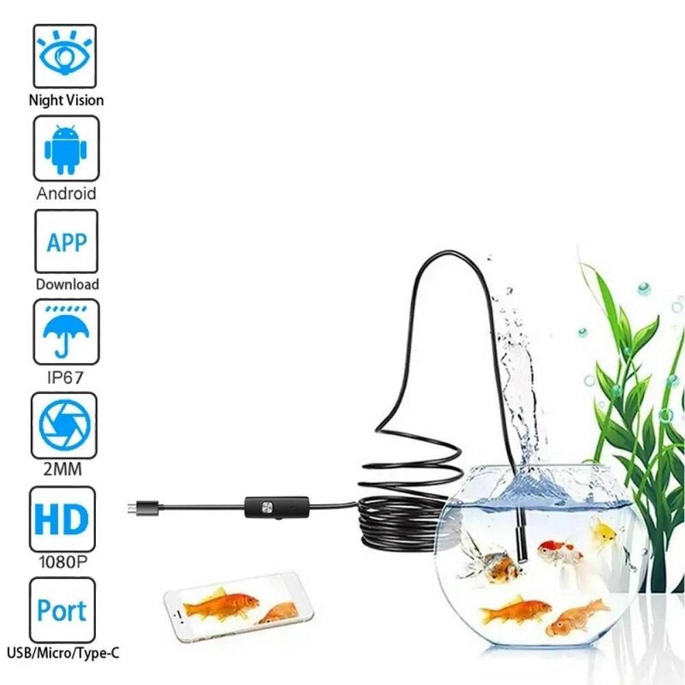 Trade Shop - Telecamera Endoscopica 5 Mt Type-c Usb Mini Usb F Flessibile Impermeabile 6 Led -