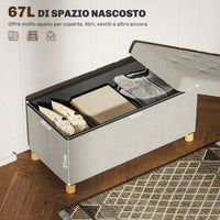 Panca Contenitore Pieghevole 67L 76x38x38cm Rivestimento Effetto Velluto Bianco Crema