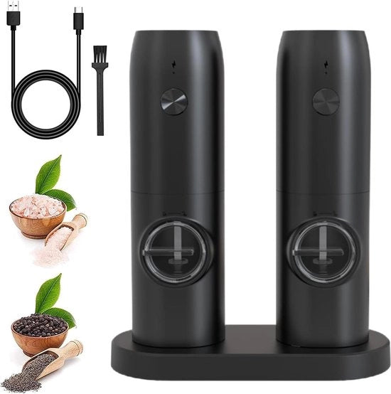 Set di macinapolvere elettrico a batterie da 2 pezzi - macinazione automatica con illuminazione LED - regolazione della finitura - nero