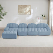 Divano modulare 4 posti con ottomana; design senza struttura in fleece granulato blu