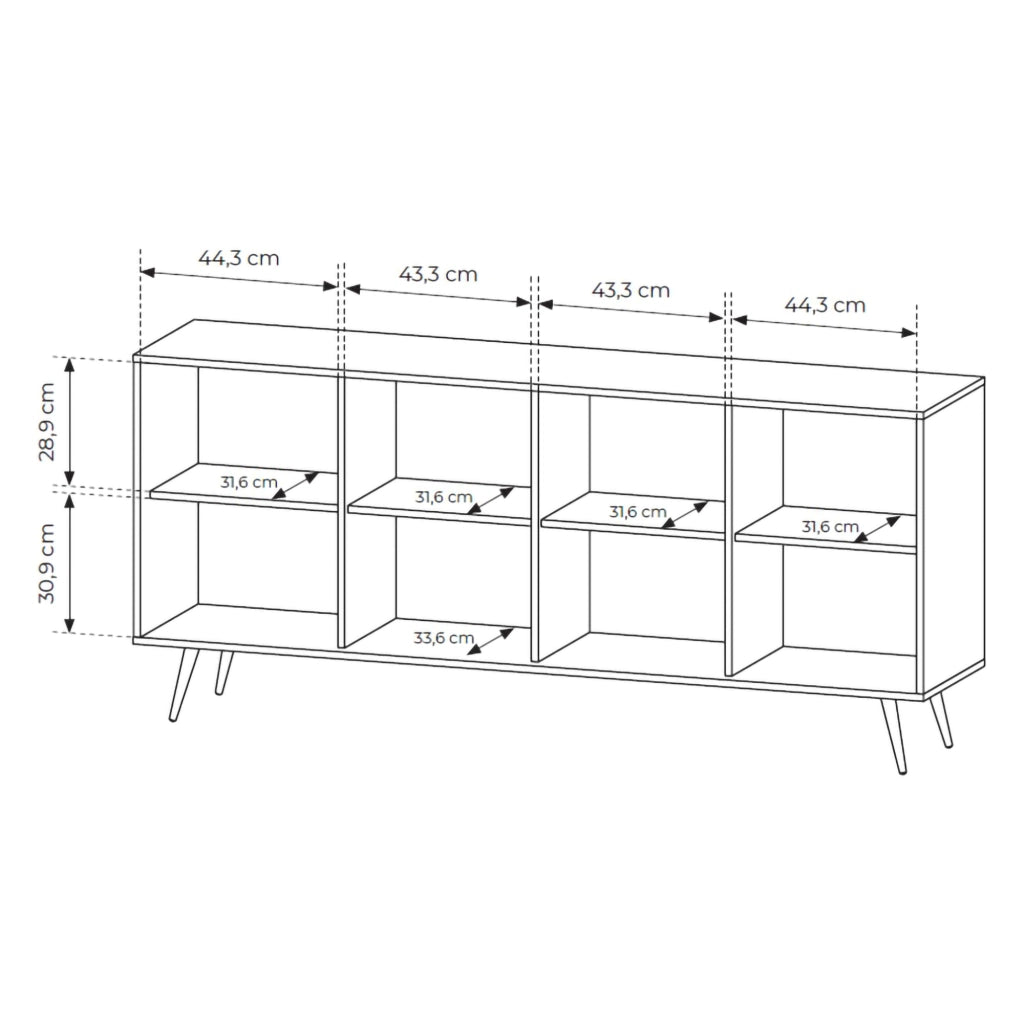 Madia Haga, Credenza 4 Ripiani, 183x40x83h cm Marrone Noce