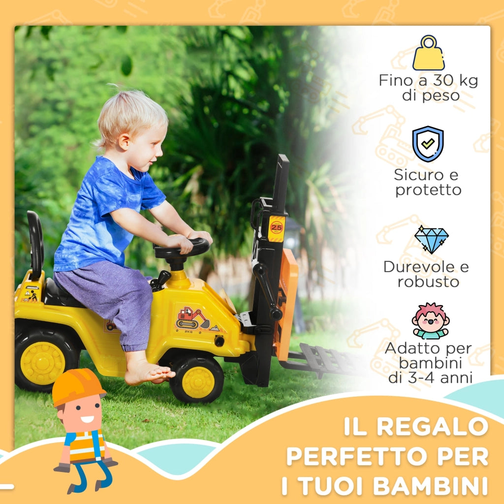 Trattore Muletto Cavalcabile per Bambini  86x27,5x47,5 cm con Portaoggetti Giallo e Nero