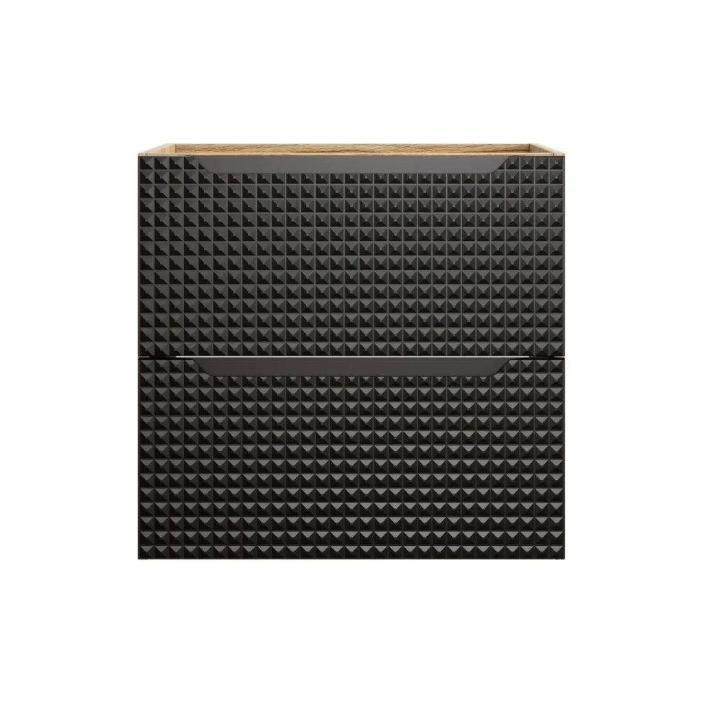 Mobile sottolavabo VELNIA – 2 cassetti – 60 cm – Colori rovere chiaro e nero – Da appendere