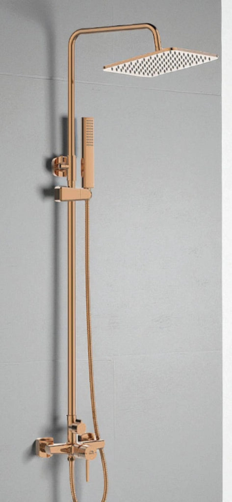 Colonna doccia con miscelatore | Set doccia minimalista, soffione a pioggia, sistema anticalcare, oro rosa