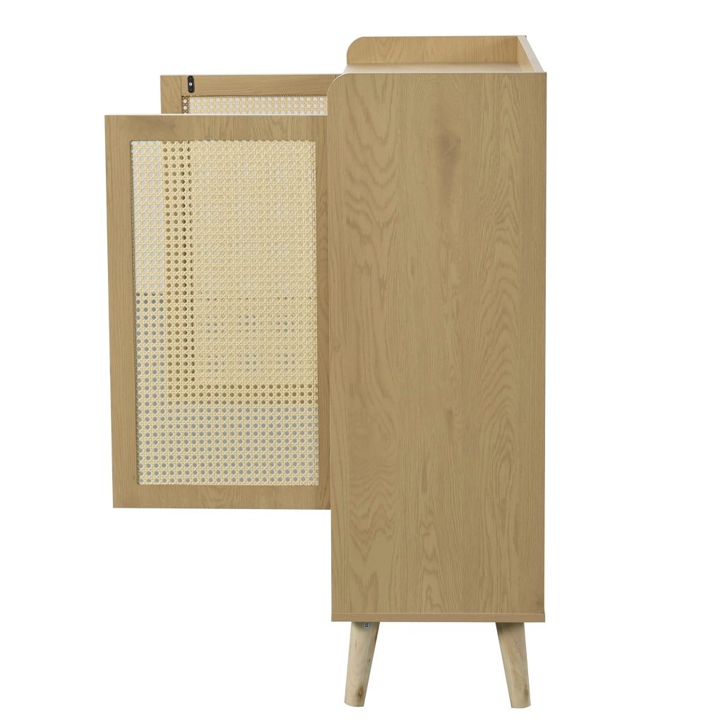 Scarpiera con 2 ante e ripiani in pannello truciolare e legno colore rovere chiaro per ingresso 80 × 35 × 105 cm