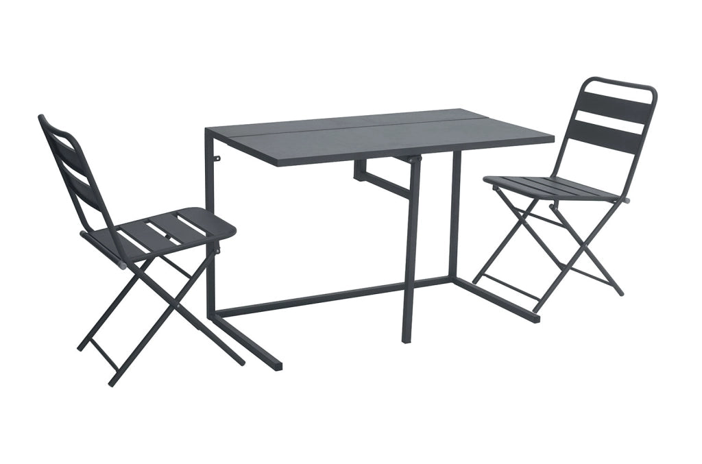 Set Tavolo e 2 Sedie da Balcone Pieghevoli in Ferro Nero