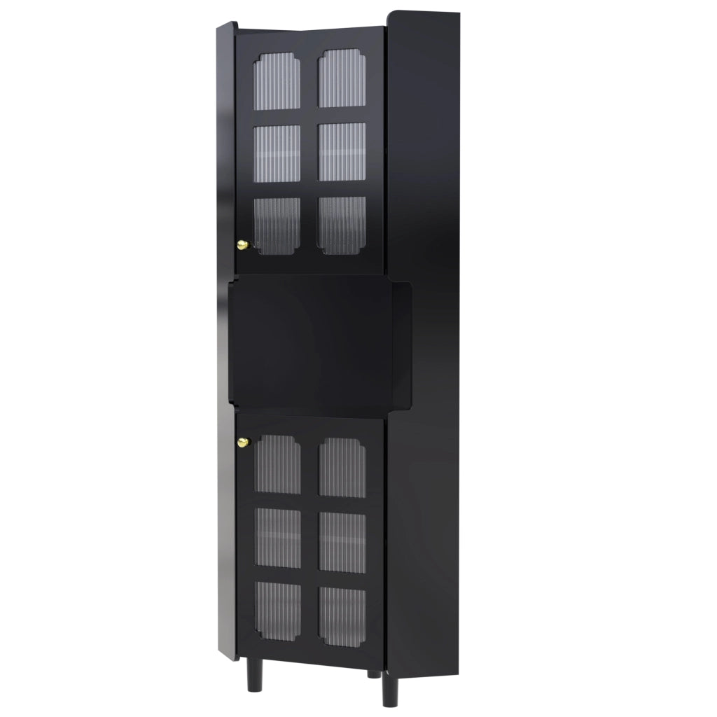 Mobile angolare con LED app controllata 2 ante e vano aperto in MDF con finitura laccata nera 63,5 × 157,5 cm