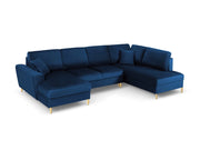 Cosmopolitan Design - Divano panoramico convertibile destro con contenitore "Kyoto" 7 posti in velluto blu reale 