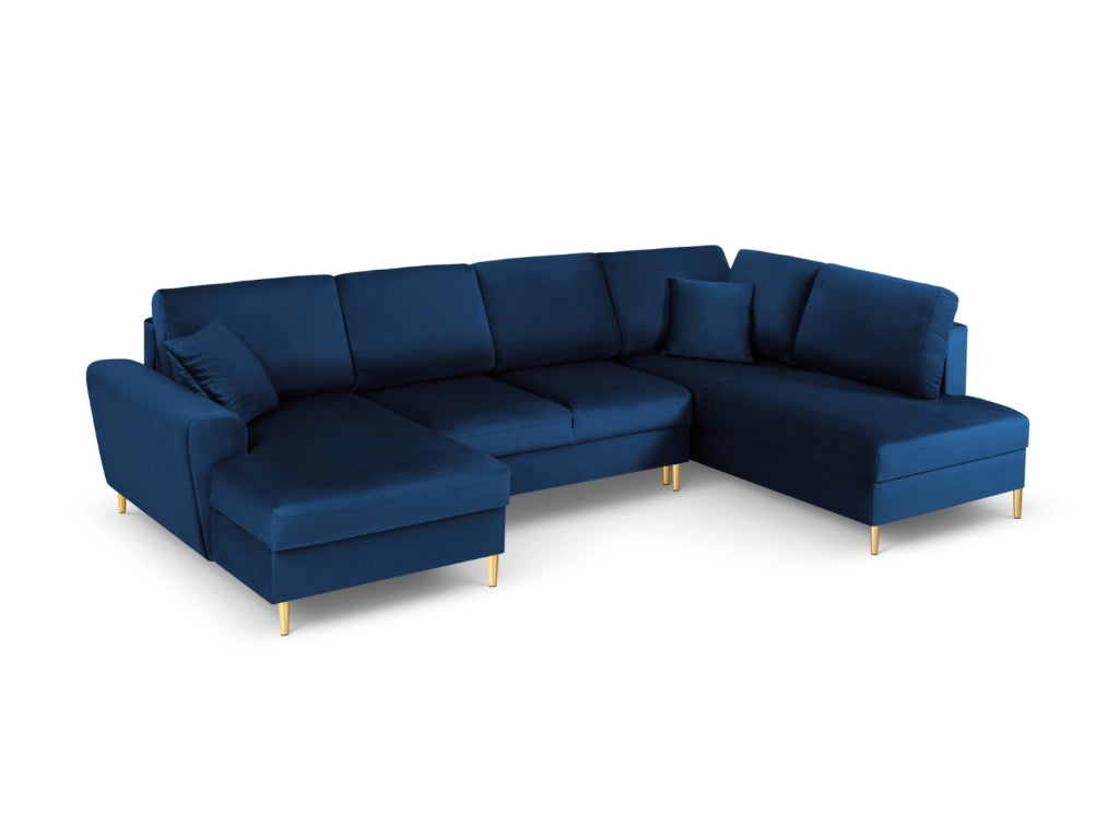 Cosmopolitan Design - Divano panoramico convertibile destro con contenitore "Kyoto" 7 posti in velluto blu reale 