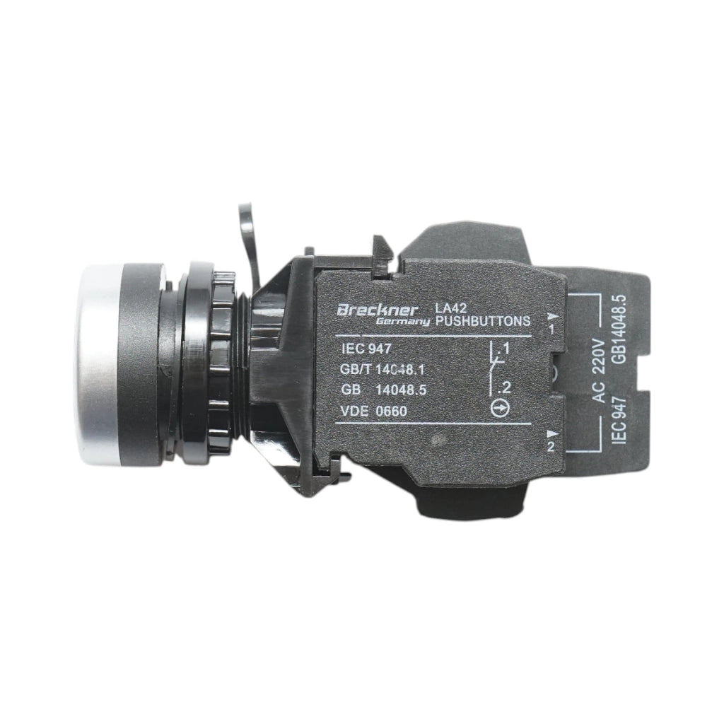 Pulsante di comando illuminato 220V AC LED bianco con ritorno 1NO+1NC, 10A/600V AC, 1A/250V DC LA42 Breckner Germany
