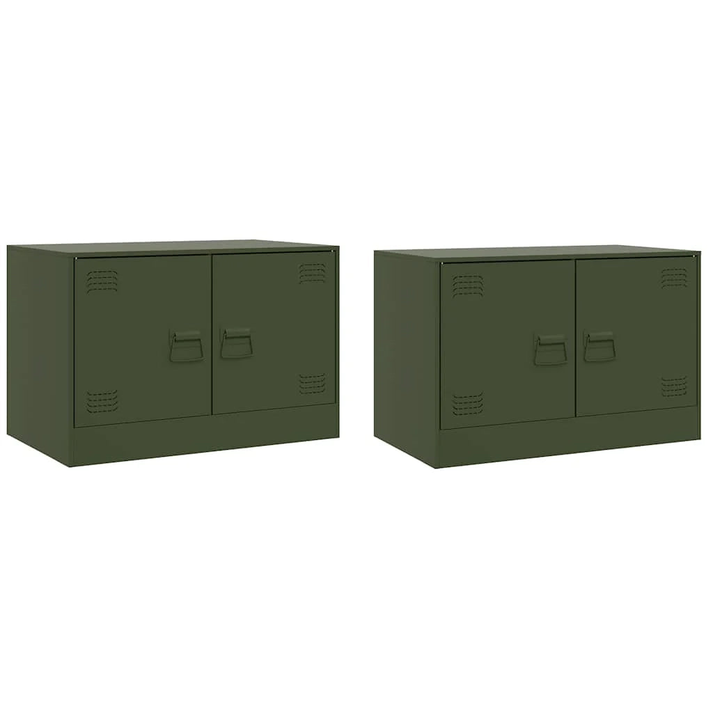 Mobile TV multimediale scaffale TV credenza mobile TV sala da pranzo soggiorno camera da letto 2 pezzi verde oliva 67 x 39 x 44 cm acciaio verde 02_0028641