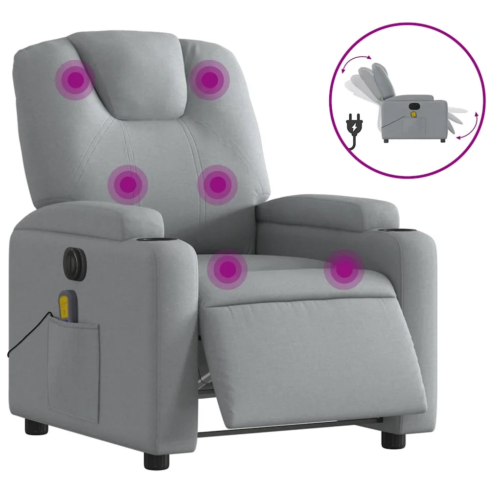 Poltrona Reclinabile Massaggio Elettrica Grigio Chiaro Tessuto 3204356