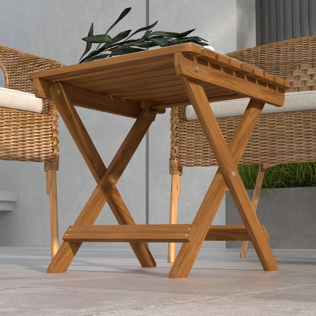 Set tavolino da terrazza; 2 tavoli pieghevoli in legno di acacia; 45 x 45 x 45 cm; teak
