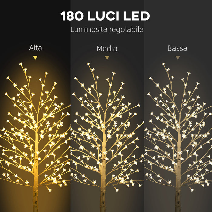Albero di Natale 180 cm con 180 Luci LED 3 Livelli di Luminosità per Interni ed Esterni Bianco