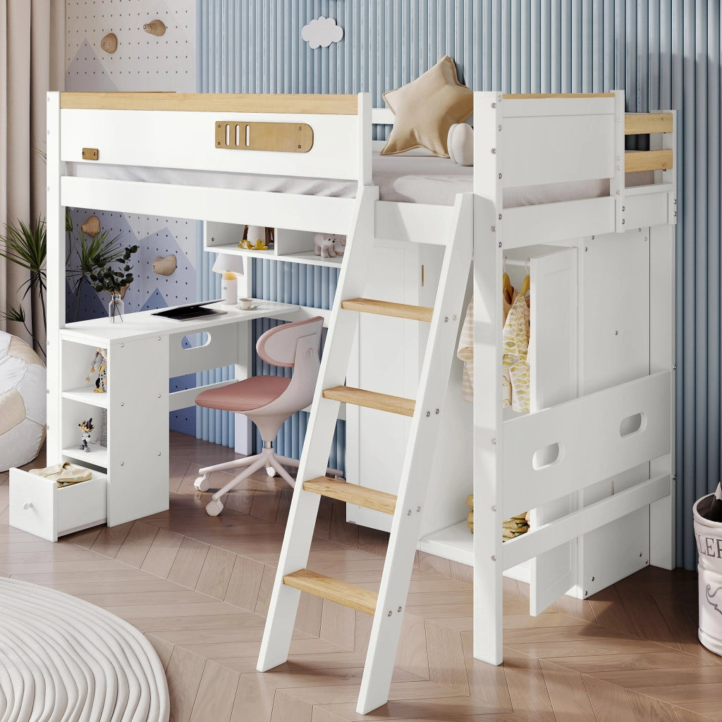 Letto a castello 90x200 cm con scrivania e armadio
