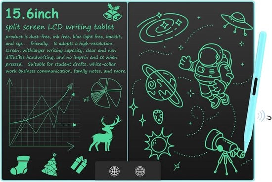 Tavolo da disegno LCD da 15,6 pollici con schermo diviso - Tavolo da disegno elettronico da cancellare per ufficio e famiglia