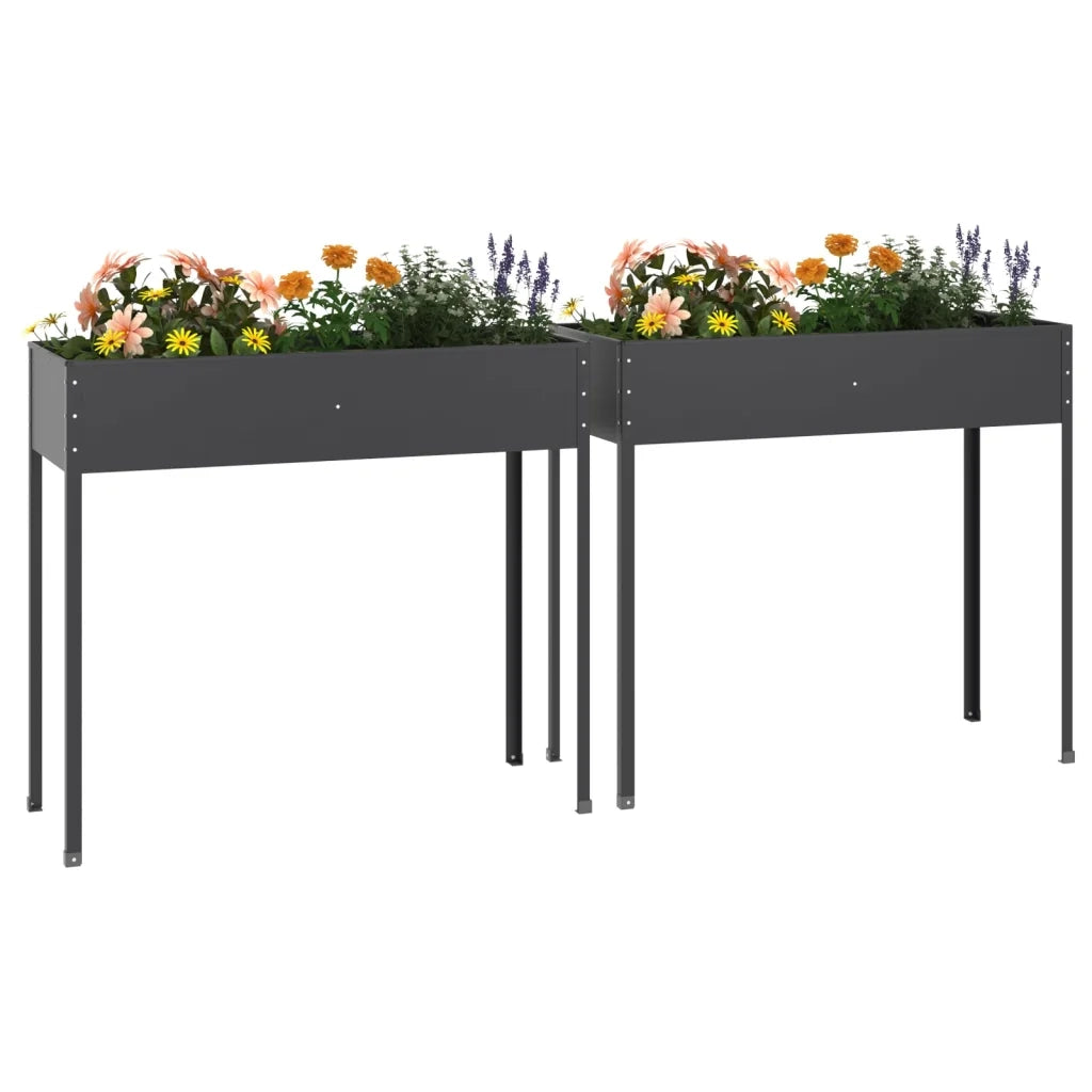 2 pz Fioriere | Cassetta per fiori | Vaso da Giardino Antracite Acciaio Zincato