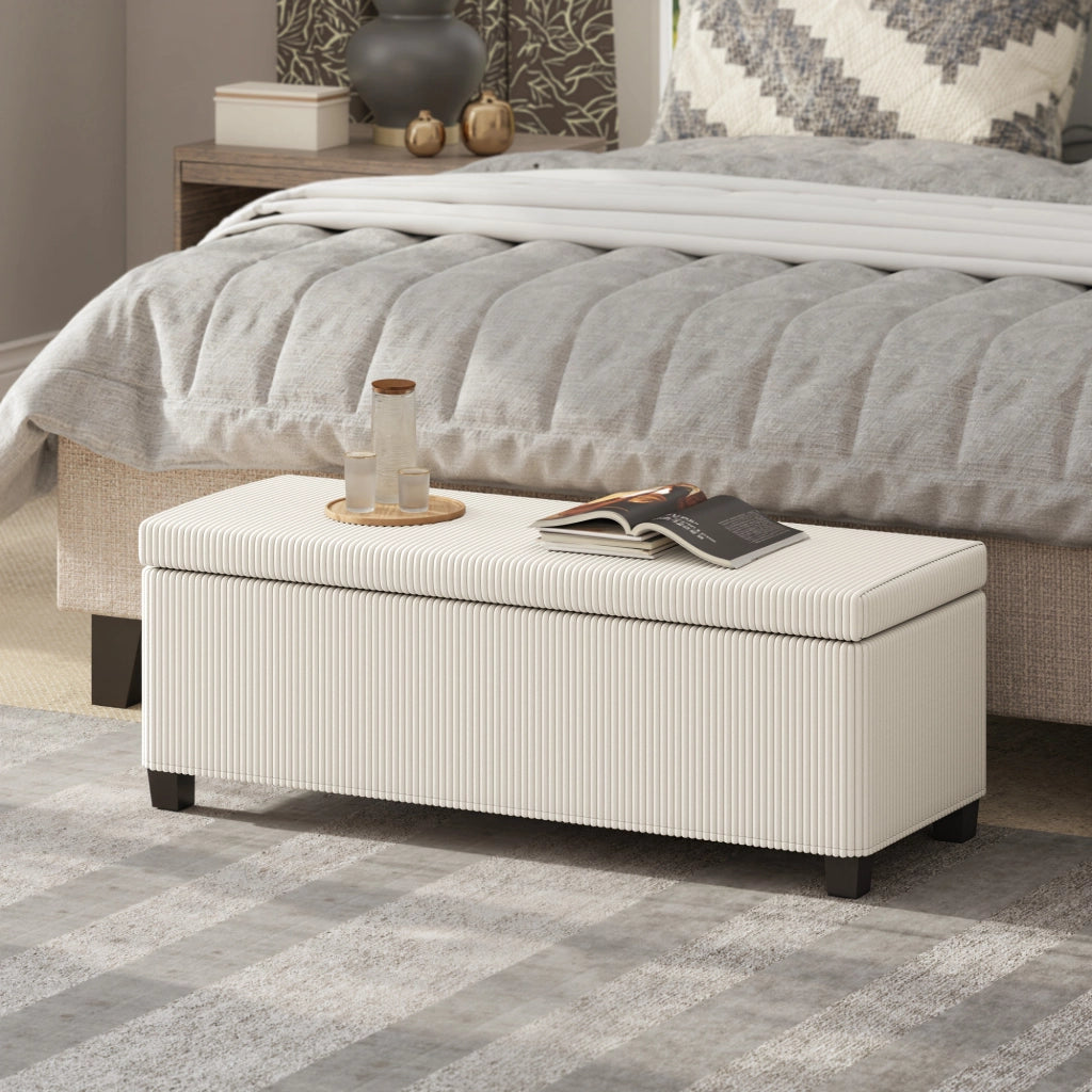 Pouf Contenitore Imbottito in Tessuto Velluto Beige ¨C zephmum ¨C 112x42x40 cm