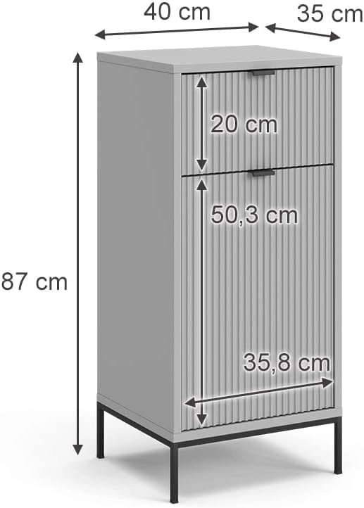 Mobiletto bagno Eliza, Grigio, 40 x 87 cm con anta e cassetto, per la conservazione in bagno o da abbinare a Eliza