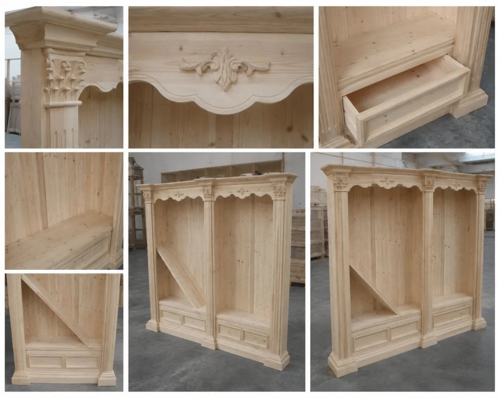Libreria classica intarsiata in legno grezzo 254x49x211 (160) - Mobili 2G