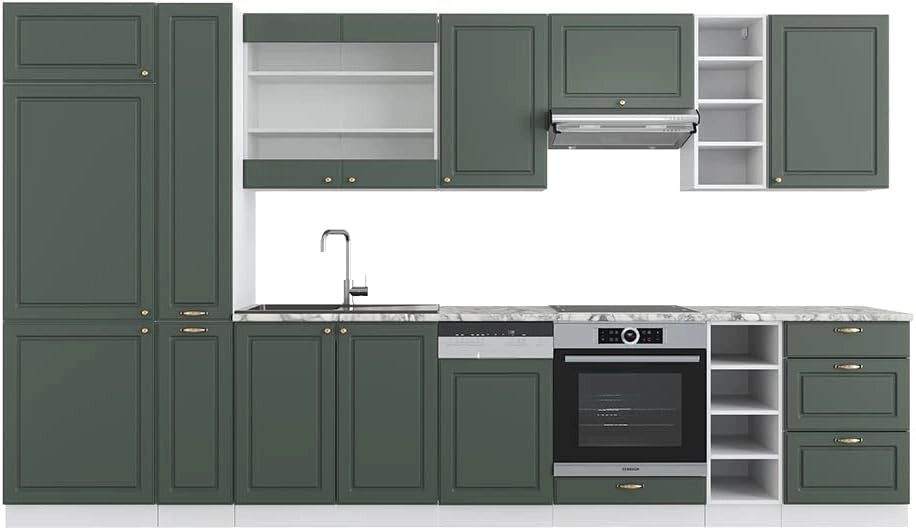 Cucina componibile Fame-Line, Quercia dorata, 355 cm senza piano di lavoro, adatto per l'espansione personalizzata con moduli aggiuntivi
