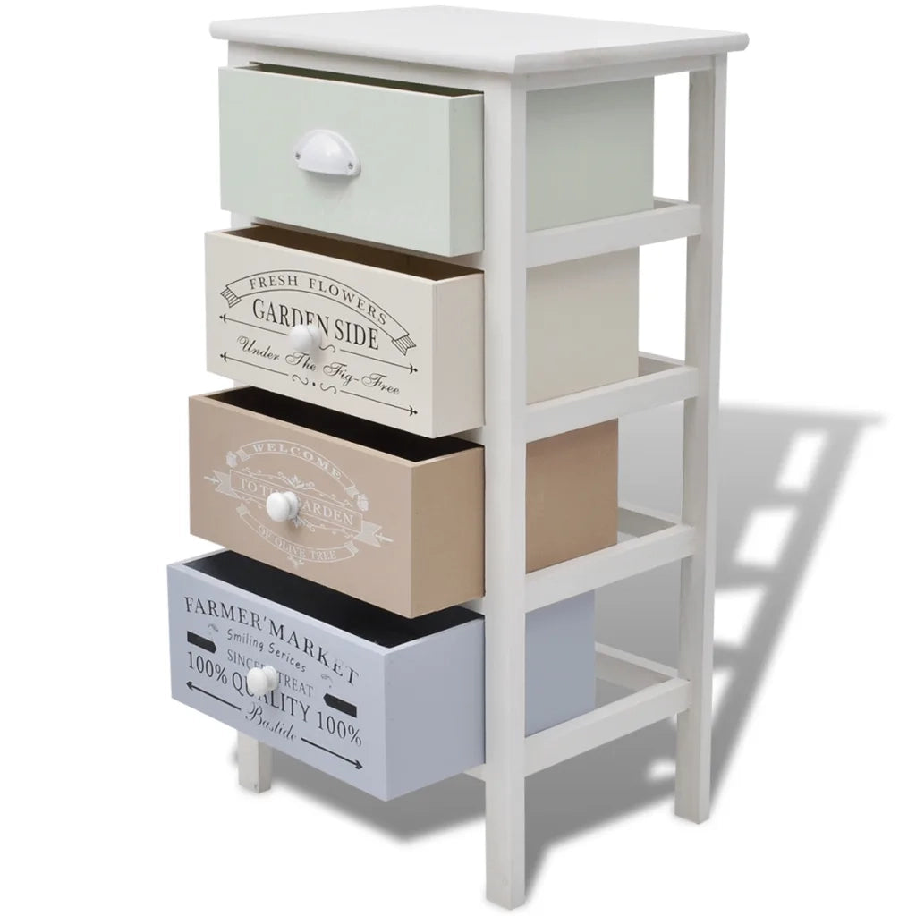 Mobile contenitore in stile francese 38 x 28 x 72 cm con 4 cassetti in legno sbiancato 02_0046274