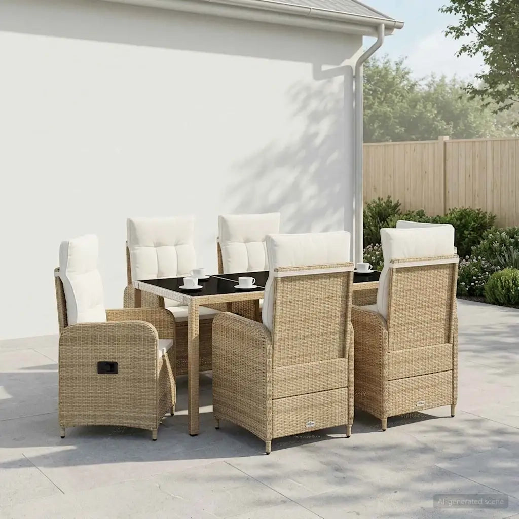 Set da pranzo per esterni 7 pz Beige e Bianco Crema polyrattan 3422341