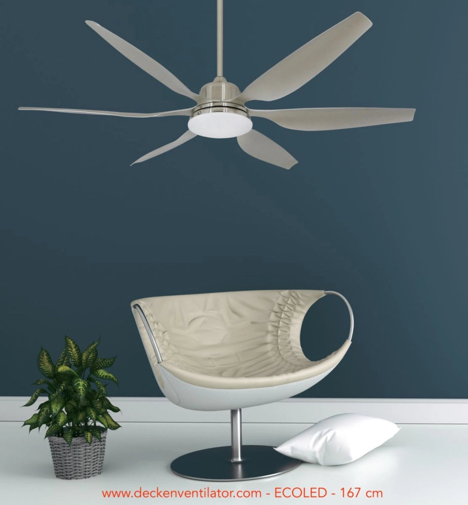 Vam Ventilatore da soffitto a risparmio energetico Eco-LED 167 cm nichel sabbiato con luce a LED