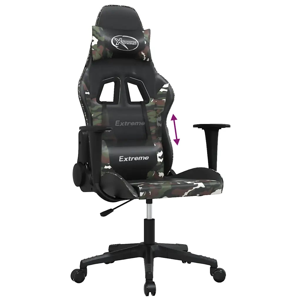 Sedia da Gaming | Sedia da e-sports Massaggiante Nero e Mimetico in Similpelle
