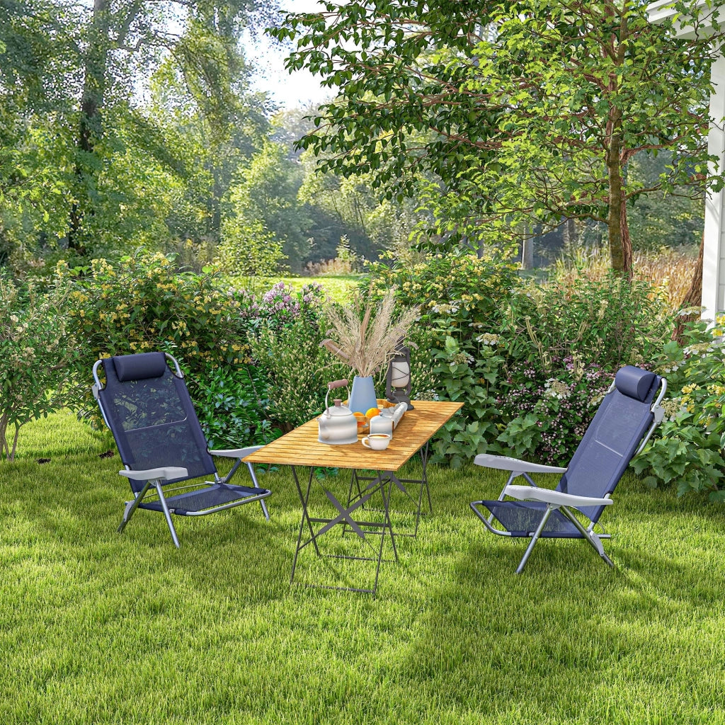 Set 2 Sedie da Pesca Pieghevoli e Reclinabili 6 Livelli 62x65x80 cm in Alluminio e Tessuto Blu Scuro