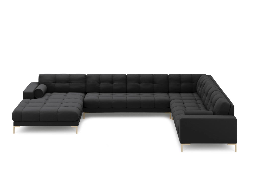Cosmopolitan Design - Divano panoramico destro "Bali" 7 posti in tessuto strutturato grigio scuro 
