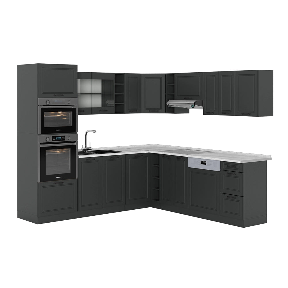 Cucina angolare completa R-Line Antracite rustico/Antracite 247 x 60 cm, PL Marmo Vicco