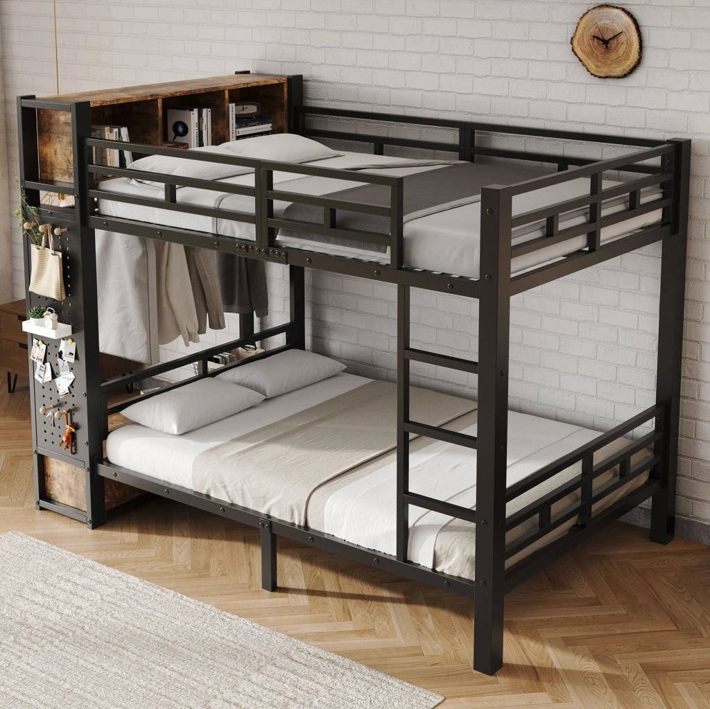 Etagenbett in metallo nero 120x200 cm con armadio; cassetto e vani portaoggetti