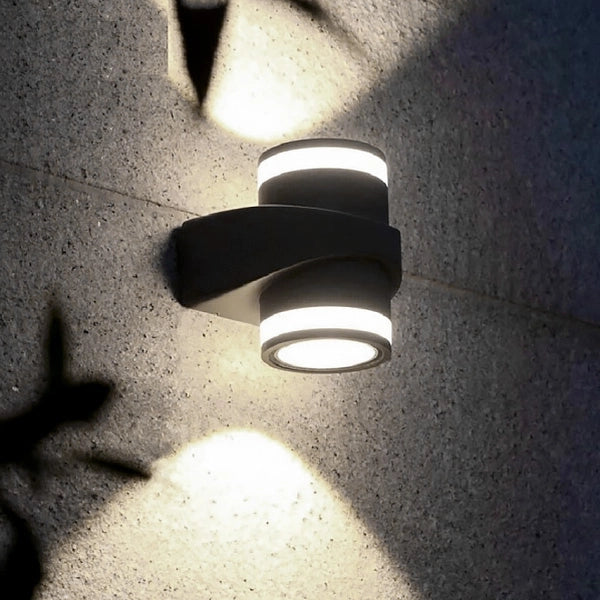 APPLIQUE LED DA PARETE 2x7W GRIGIO CON DOPPIA EMISSIONE A LUCE NATURALE - DESIGN CILINDRICO E ALTA EFFICIENZA ENERGETICA PER ESTERNI