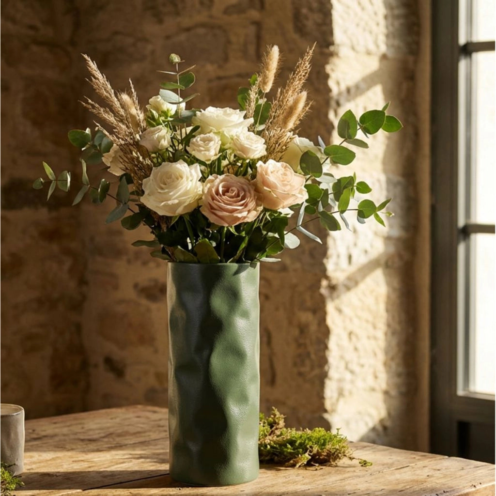 Vaso Decorativo VKH1016, Verde, Metallo, 12x12x30 cm