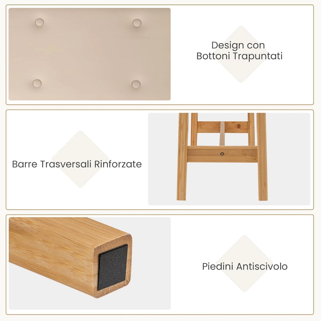 Panca Imbottita da 100 cm, Portata 200 kg, Panca con Bottoni Capitonné a Fine Letto con Seduta Imbottita, Finta Pelle Liscia e Struttura Robusta in Bambù per Camera da Letto e Ingresso