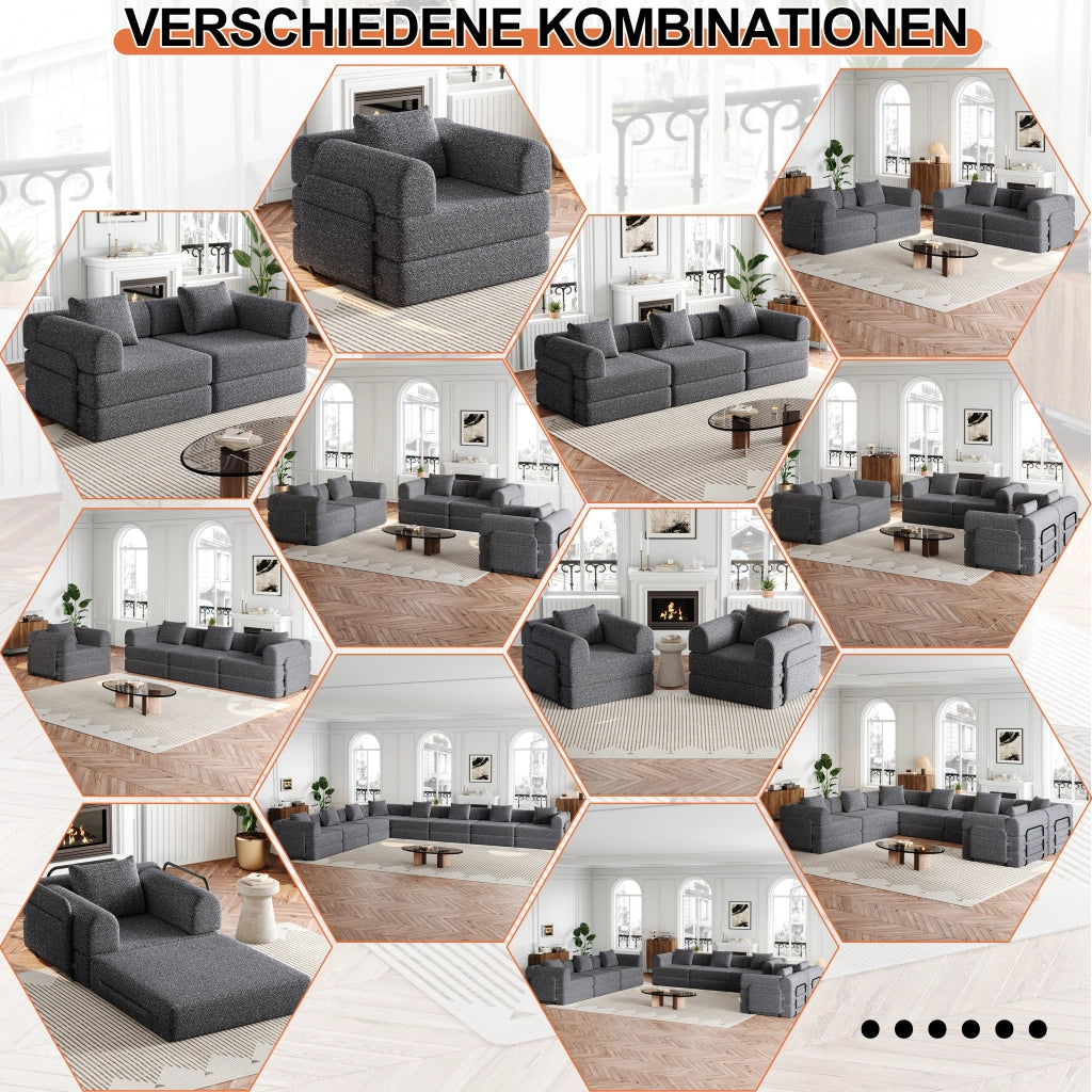 DIVANO LETTO 2-in-1 con vano bracciolo, Chenille Grigio