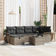 Set Divano da Giardino di 7 Pezzi con Cuscini Grigio in Rattan Sintetico