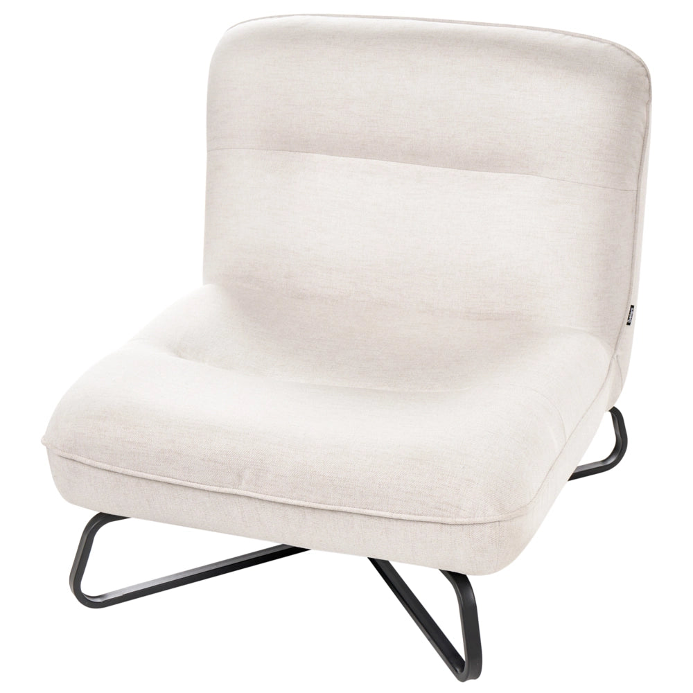 Poltrona in tessuto bianco sporco seduta ampia senza braccioli struttura in metallo nero complemento d'arredo moderno per il soggiorno