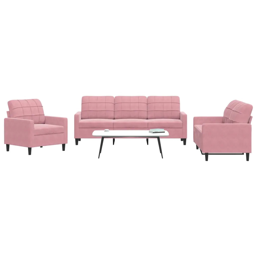 vidaXL Set di Divani 3 pz con Cuscini rosa in Velluto