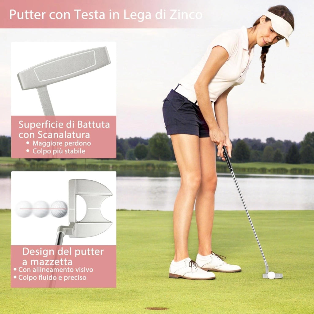 Set Completo di Mazze da Golf da Donna, 9 Pezzi, Include Driver in Lega, Legno Fairway 3, Ibrido 4, Ferri 6, 7, 8, 9 e P, Putter e Copri Testa per Golfiste Destre